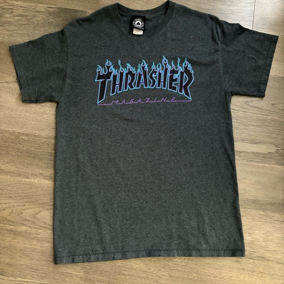 Men’s Thrasher Purple and Blue Logo Flame Shirt - Picture 1 of 4